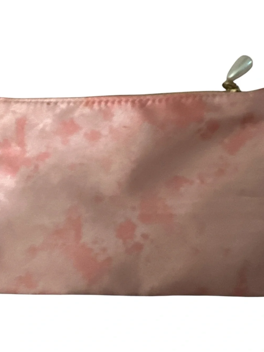 ipsy Pink Satin Tie-Dye Cosmetic Pouch with Pearl charm good condition gold acc